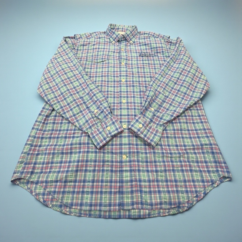 Vineyard Vines Harbor Shirt Mens L Blue Green Plaid Performance Fishing Button